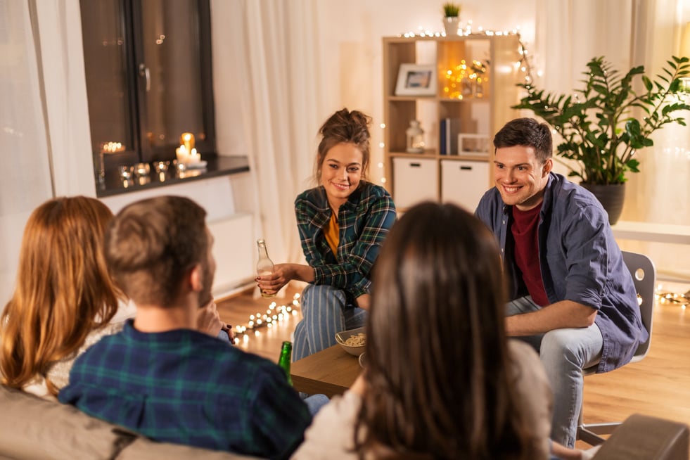 Friends Drinking Non-Alcoholic Beer at Home